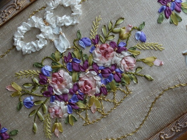 フランスアンティークヴィクトリアンリボン刺繍のソワレシューズウェディング ヴォーグ学園